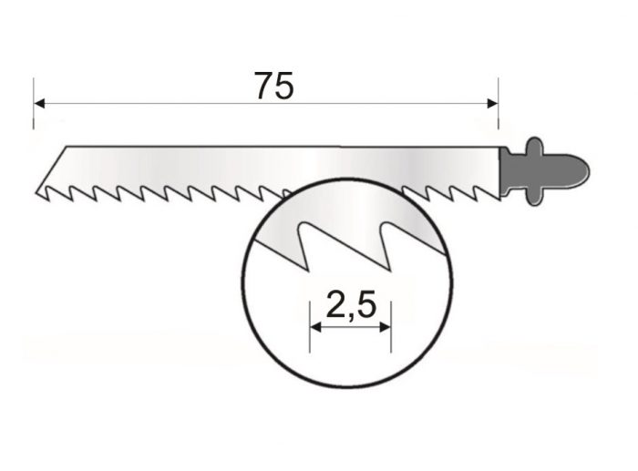 Rezilo za vbodno žago – 75 mm – razmak med zobmi 2,5 mm