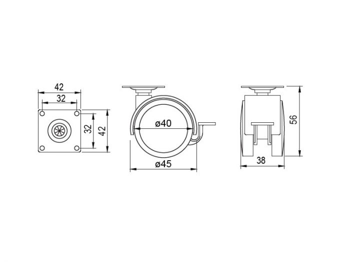 Vrtljivo kolo s ploščico in zavoro Ø40 mm