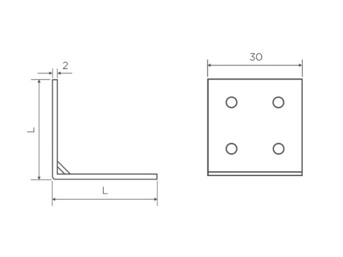 Pohištveni kotnik širine 30 mm – različne dolžine